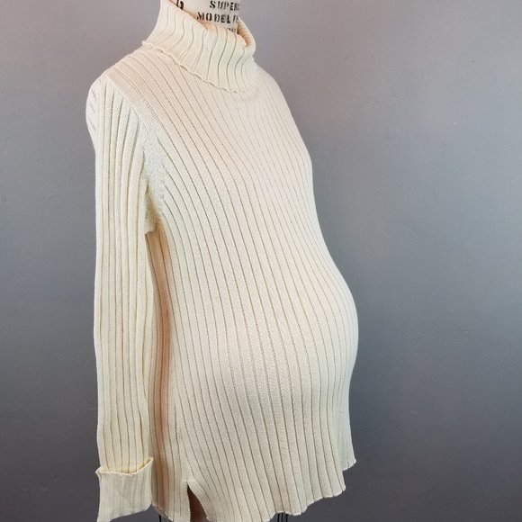 Maternity Ribbed L/S Cream Turtleneck Sweater by Belly Basics Size Small  NEW - Picture 5 of 7